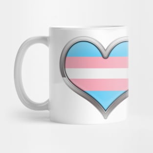 Large Transgender Pride Flag Colored Heart with Chrome Frame. Mug